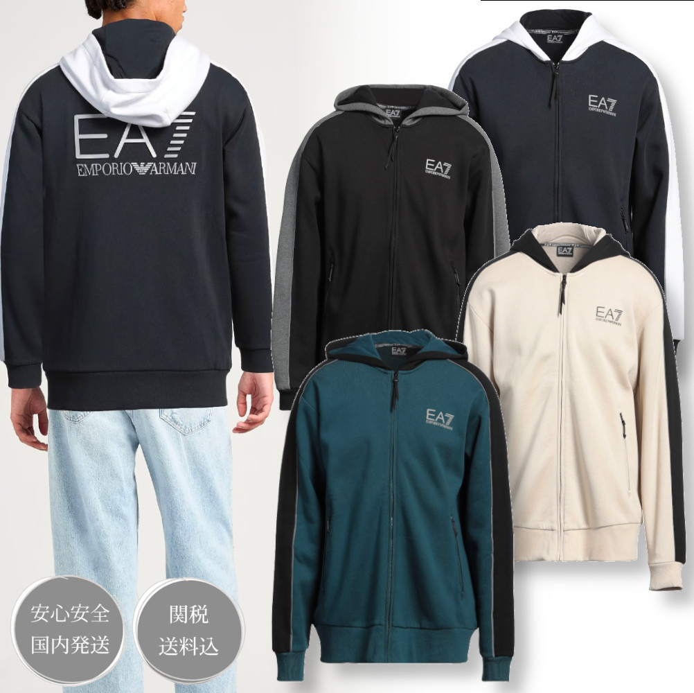 EMPORIO ARMANI EA7 ロゴ バイカラー ジップ スウェットパーカー