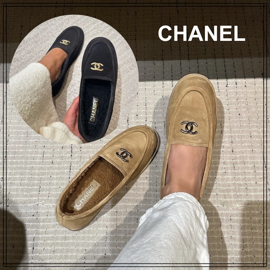 もこもこローファー【CHANEL】履き心地のよい暖か素材 CCマーク