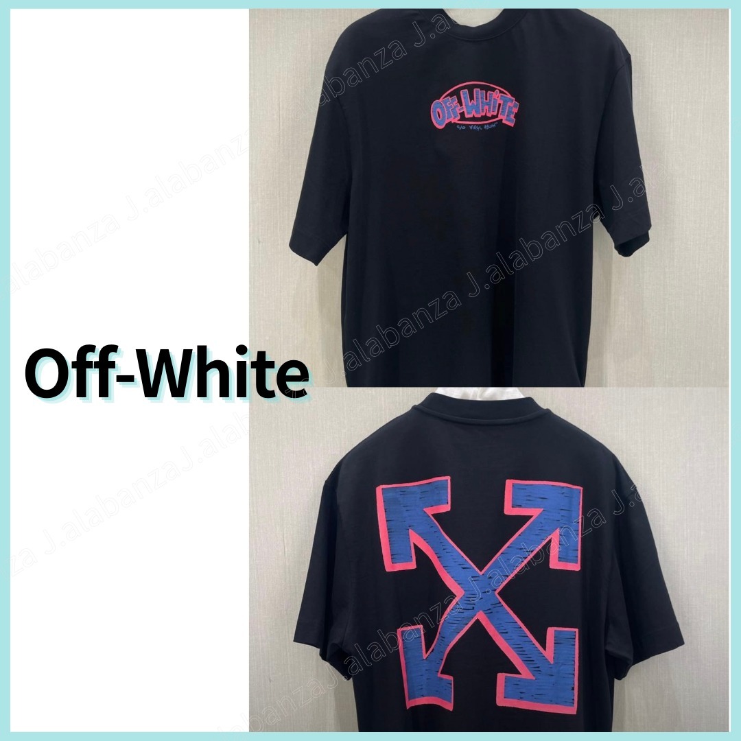 オフホワイト☆ダブルアローモチーフ 半袖Tシャツ ブラック
