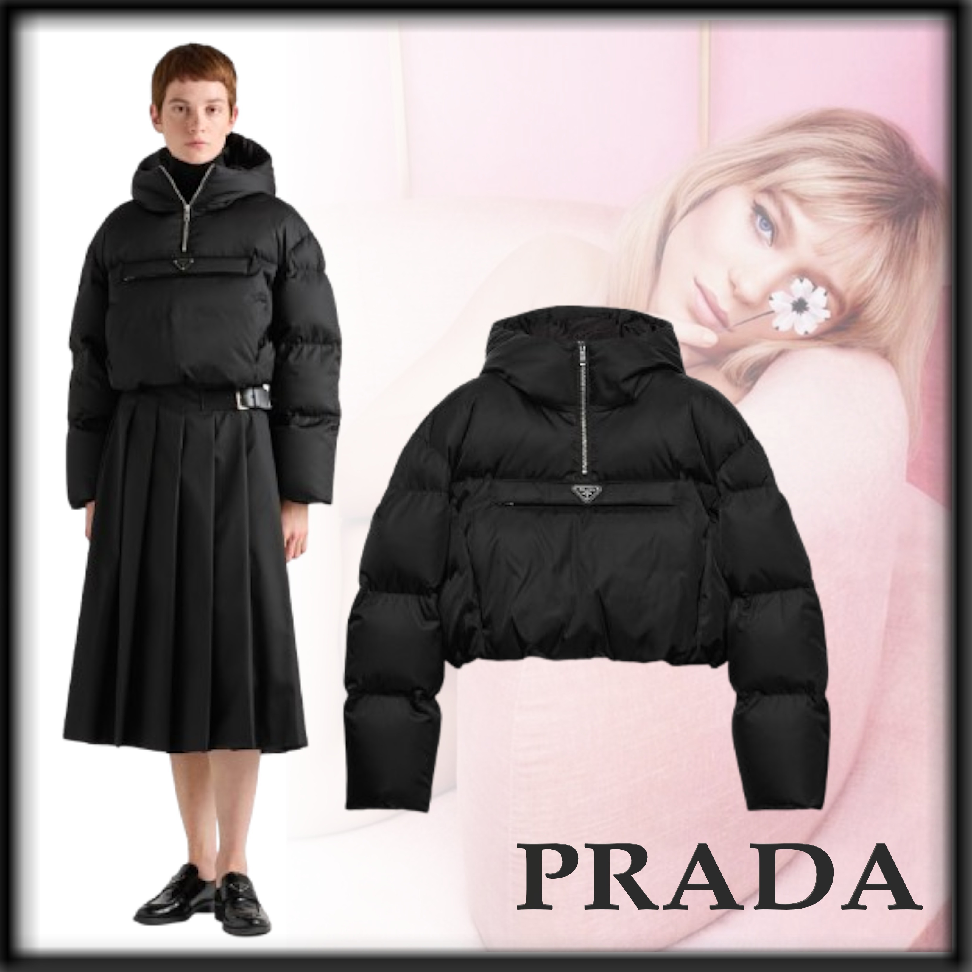 PRADA お洒落 人気 Re-Nylon クロップド ダウンジャケット