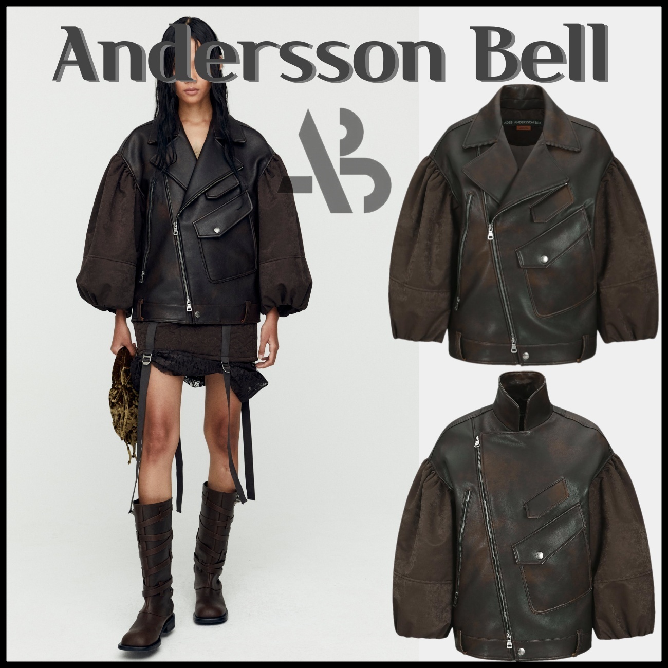 Andersson Bell★MAEVE PUFF SLEEVES LEATHER JACKET★羊革 Andersson Bell jacket Maeve Puff Sleeves Leather Jacket