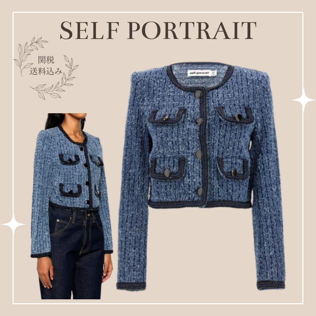 【SELF PORTRAIT】ショート テクスチャード デニム ジャケット