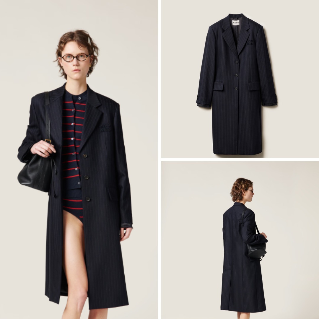 《送料無料》 MIU MIU Single-breasted pinstripe coat