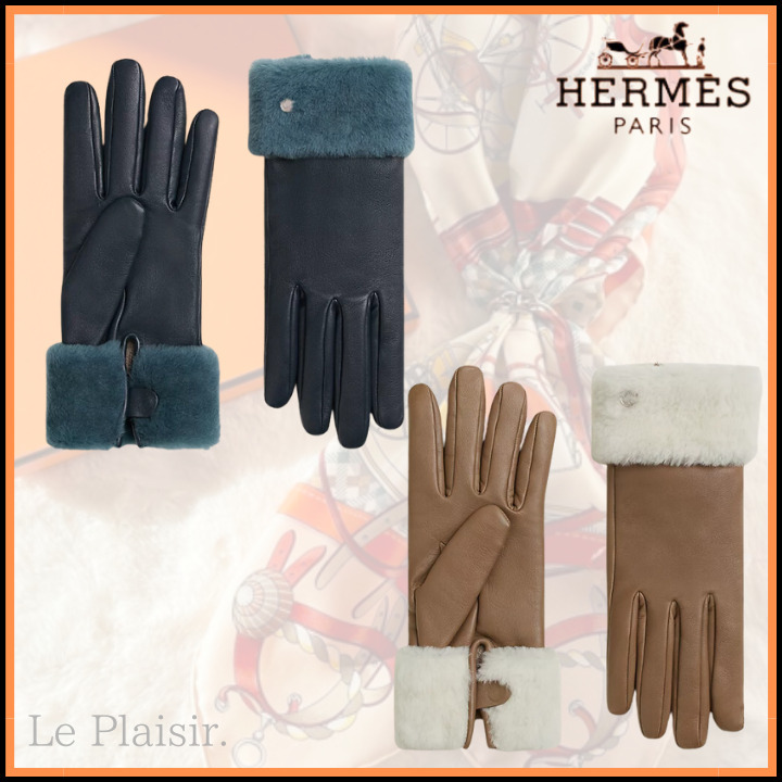 《上品なファー付き♡》HERMES 本革レザーグローブ