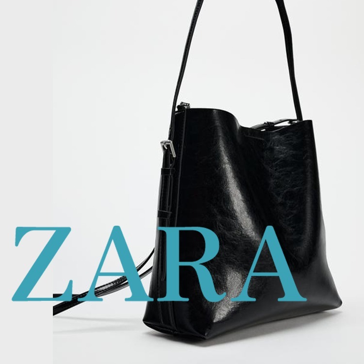 【ZARA】ダブルストラップ バケットバッグ ブラック | 6355/410