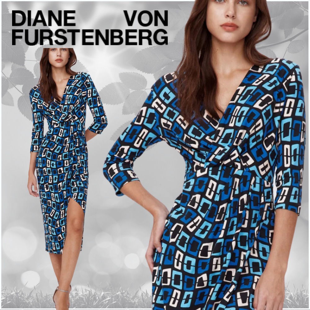 【関税込み】DVF★シルク100%★美しいシルエットマリサドレス 青
