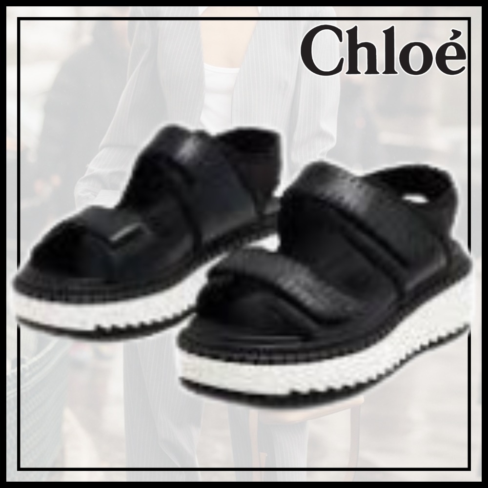 outlet【Chloe】クロエ Lili☆Black フラット レザー サンダル