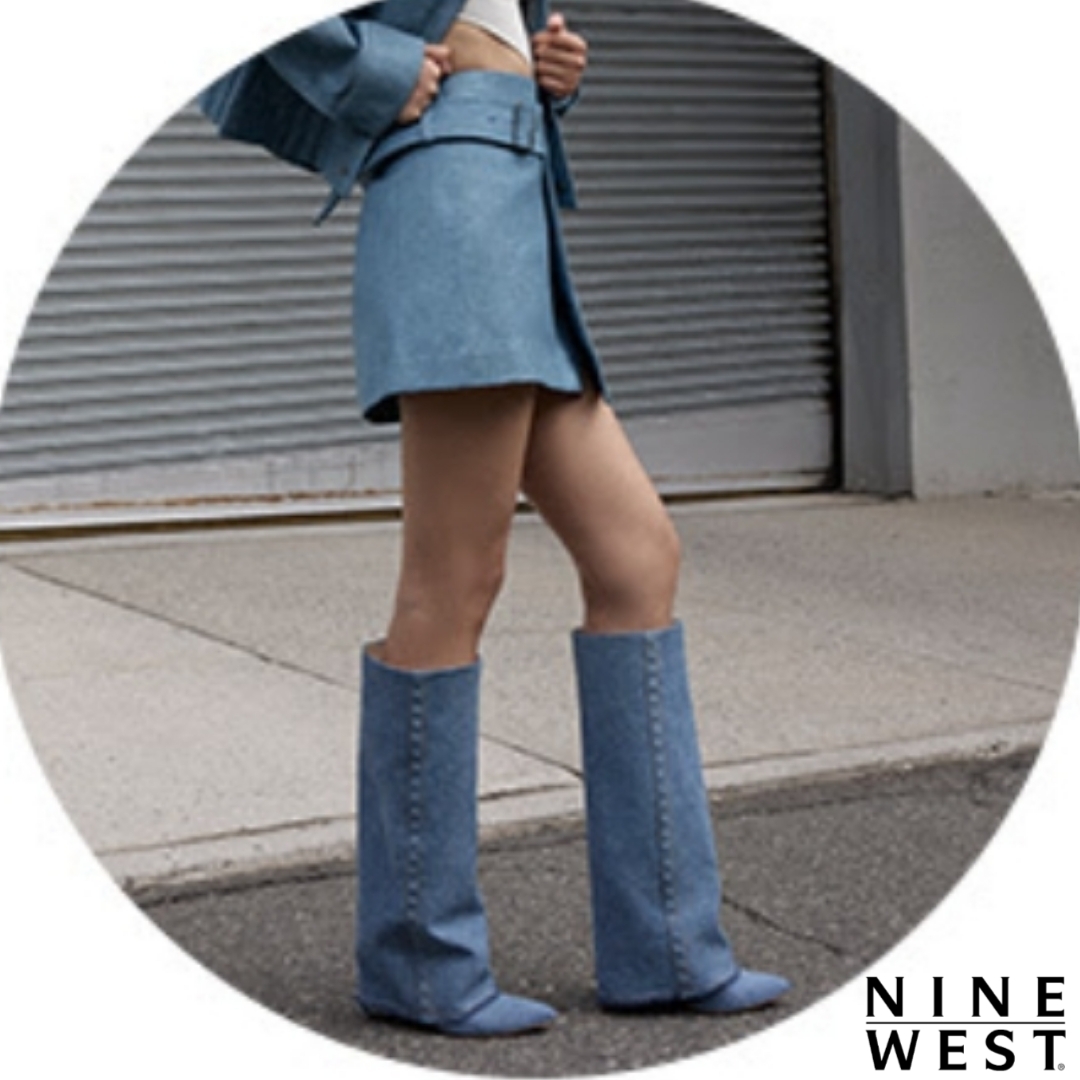 Nine Westデニムカバー*ポインテッド*ハイシャフト*ロングブーツ