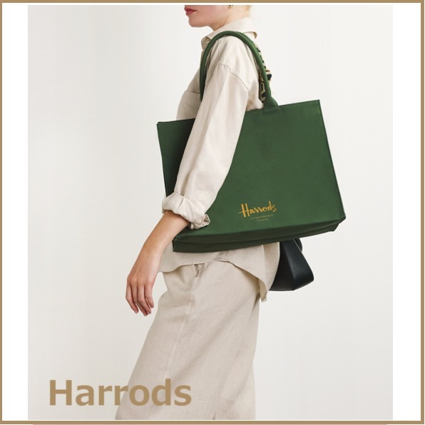 UK発☆Harrods☆コットン ロゴ トートバッグ L