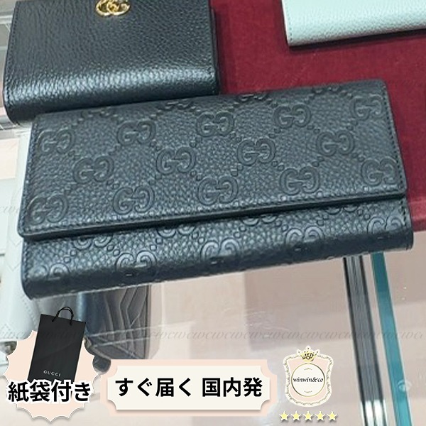 ∞直営買付∞グッチ■上品エンボスロゴのシマレザー長財布