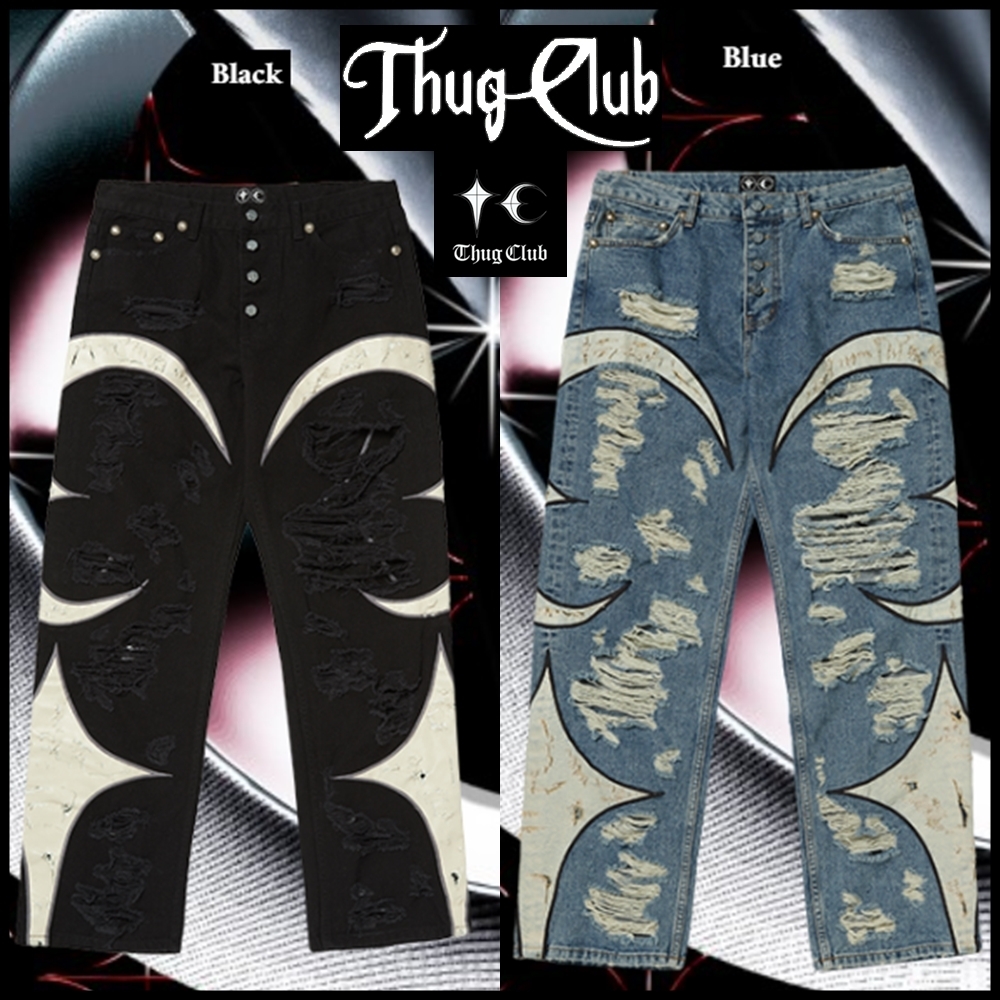 大人気★【Thug Club】TC Leather Washing Denim Pants War Ver.