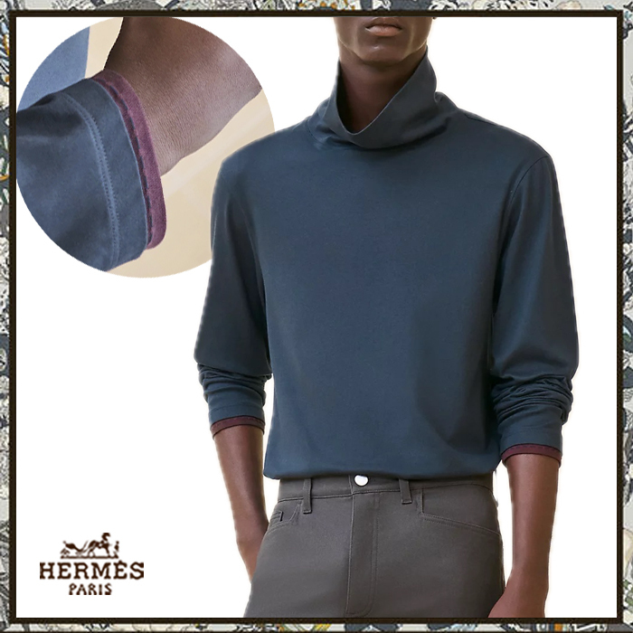 HERMES ハイネック長袖Tシャツ《サドルステッチ》マリン 直営店