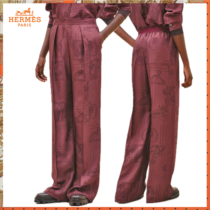 HERMES 24AW パンツ《En Desordre Finesse》ルージュH 直営店