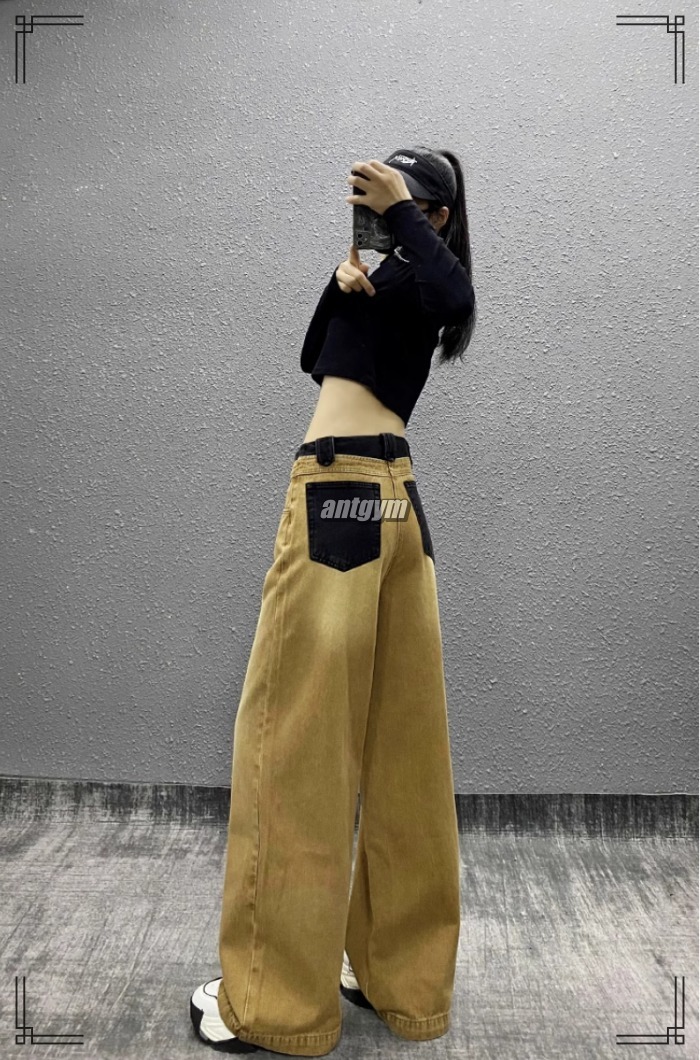 ワイドレッグ デニムパンツ S〜XL ウォッシュド