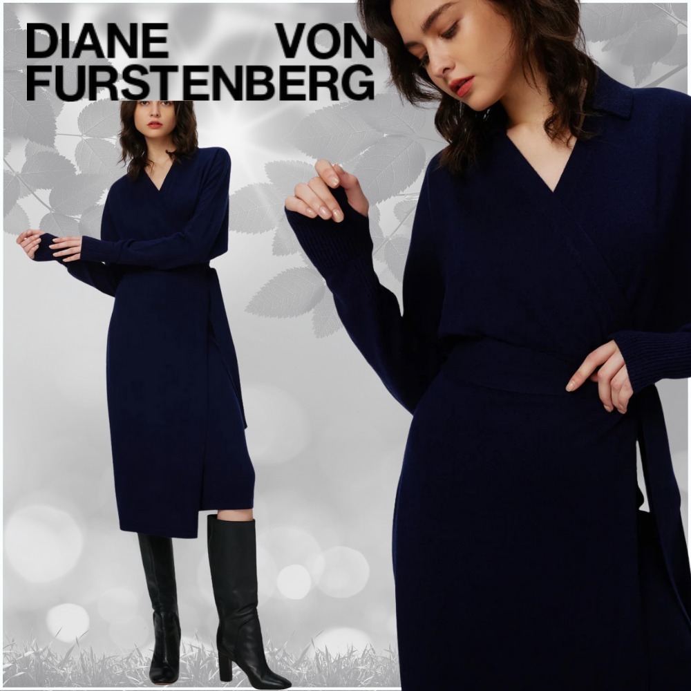 【関税込み】DVF★カシミア ウールト★マック ラップドレス 紺
