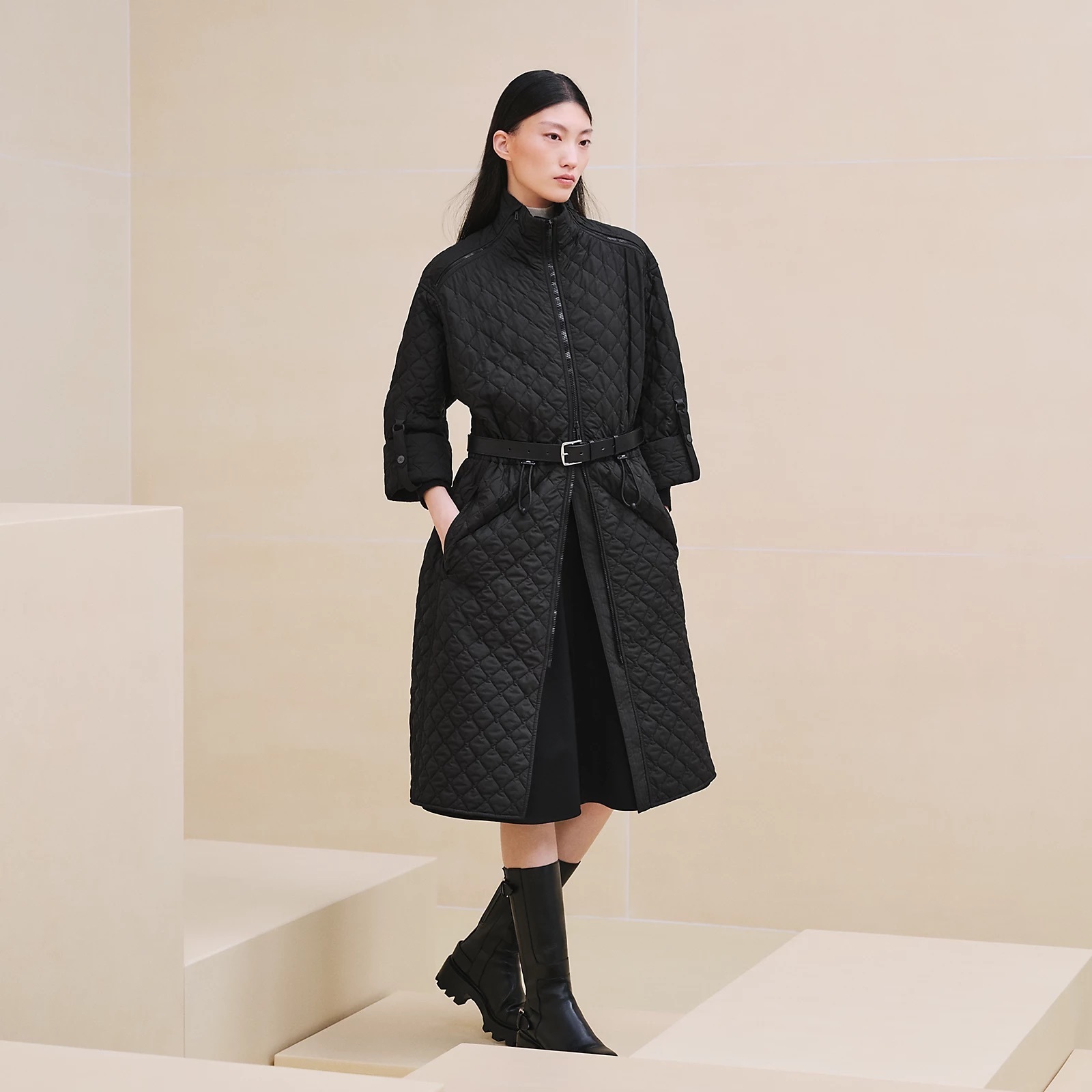 HERMES 24AW《ロングジャケット》ブラック トワルプリュム 直営