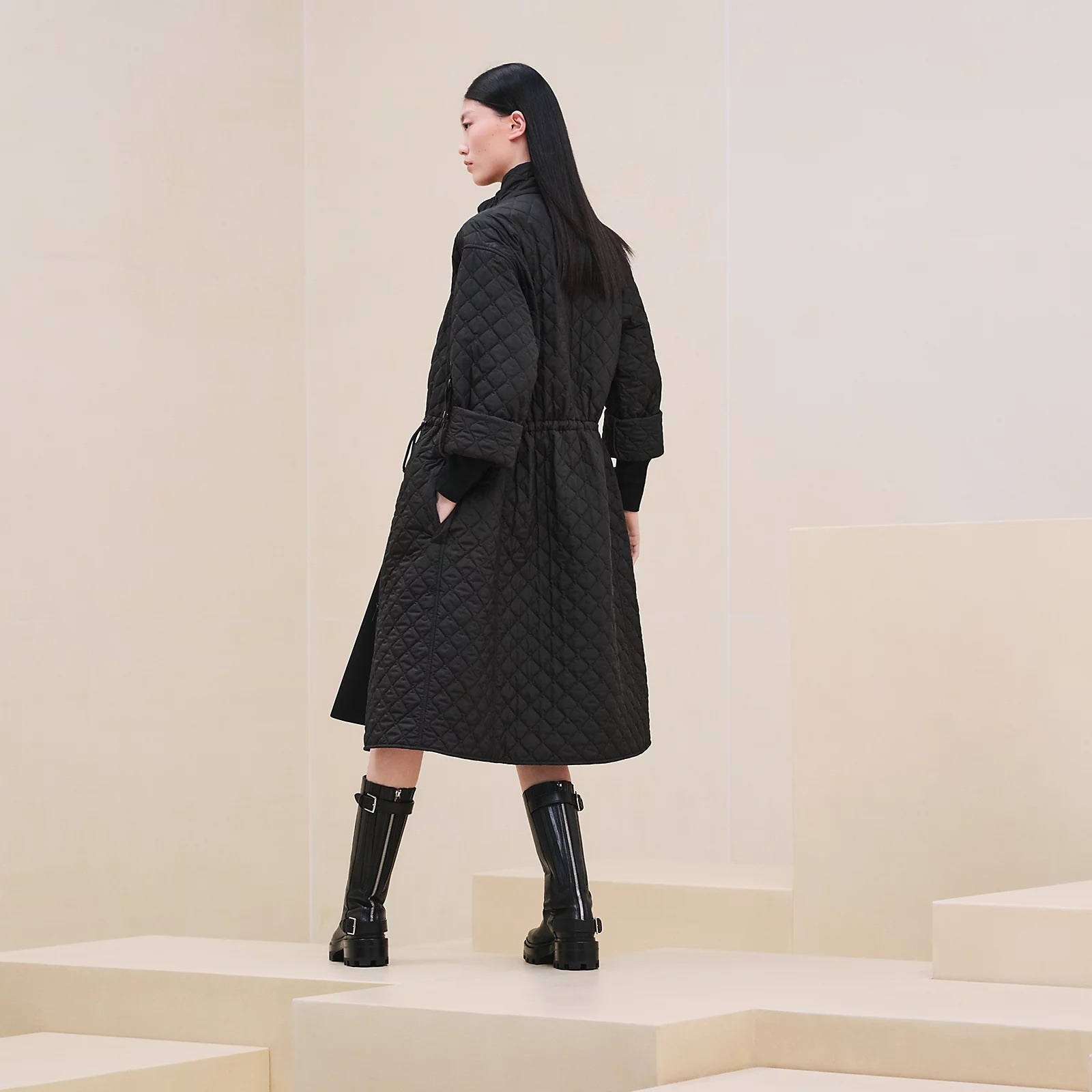 HERMES 24AW《ロングジャケット》ブラック トワルプリュム 直営
