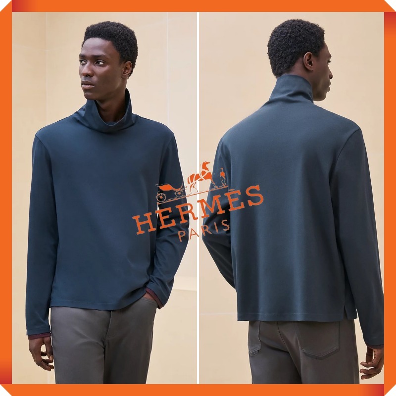 人気♪HERMES☆ハイネック長袖Tシャツ《サドルステッチ》マリン