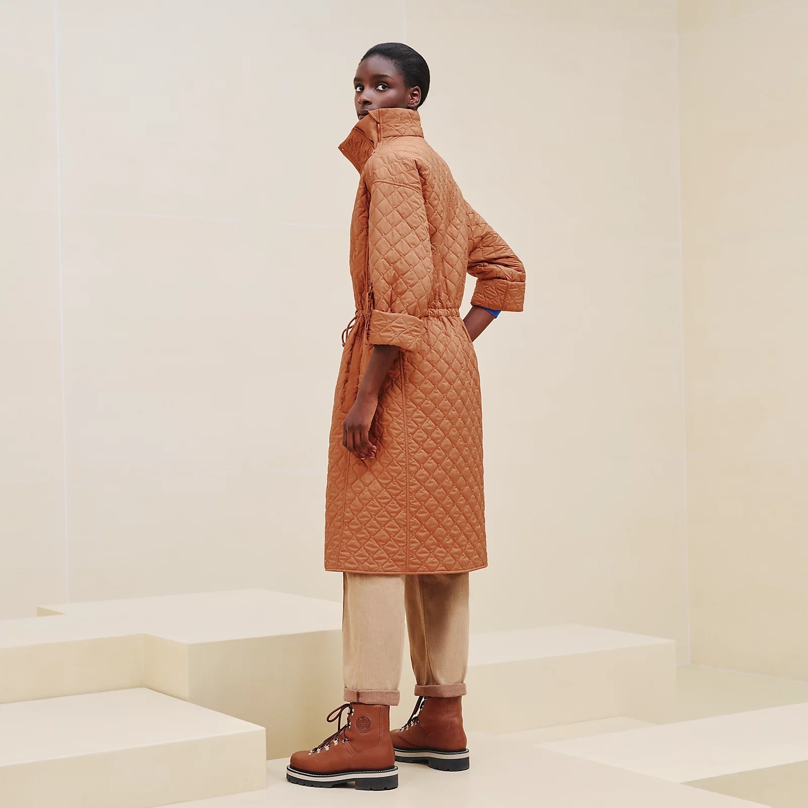 HERMES《ロングジャケット》Marron Alezan トワルプリュム 直営