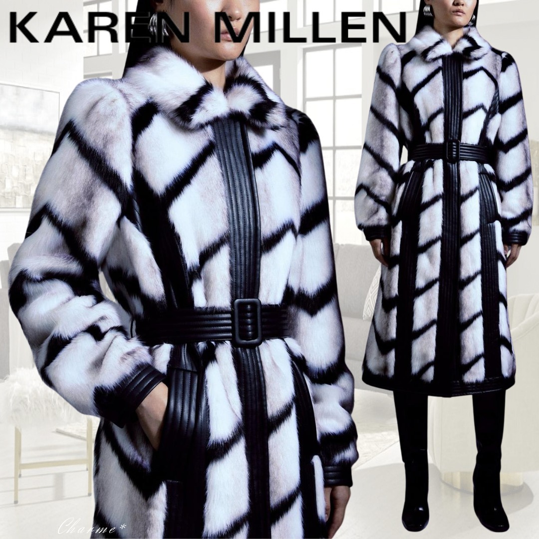 KAREN MILLEN フェイクファー ベルト付き ロングコート