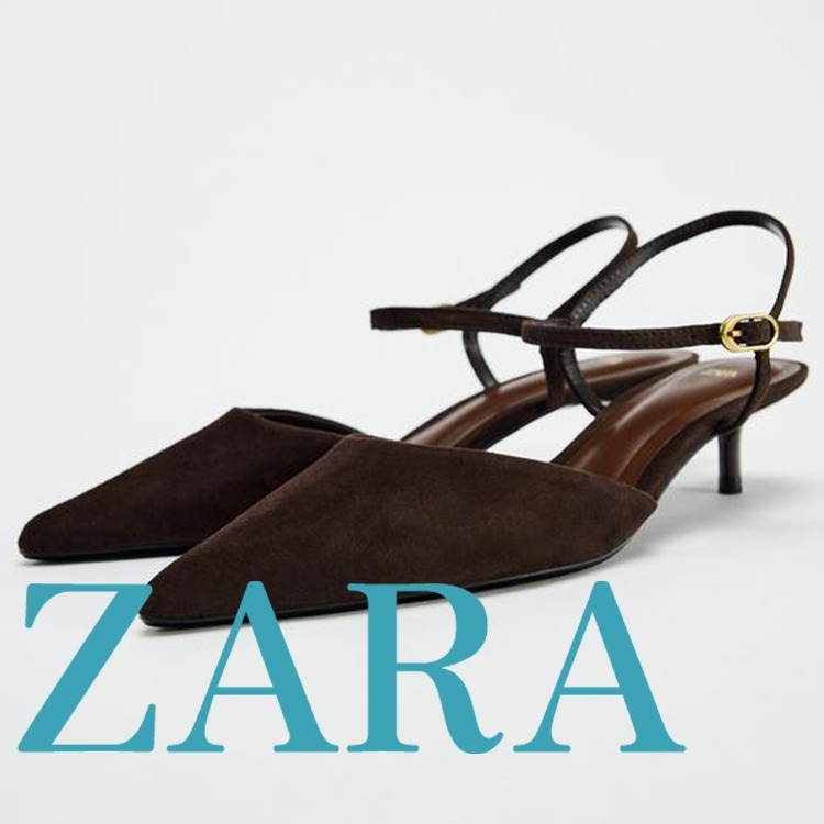 【ZARA】スエード スリングバック キトゥンヒールシューズ