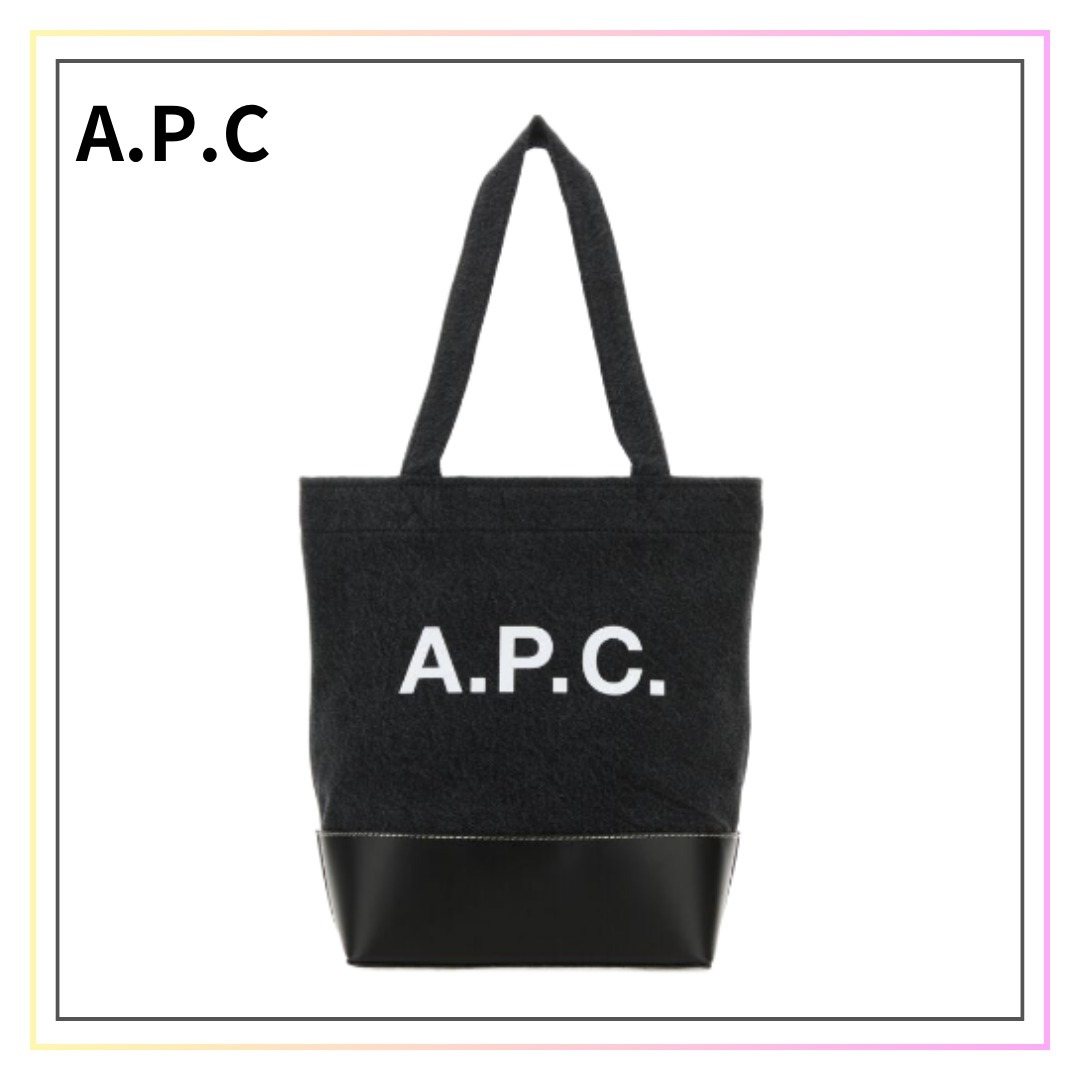 関税、送料込み A.P.C ブラックデニムとレザーのトートバッグ