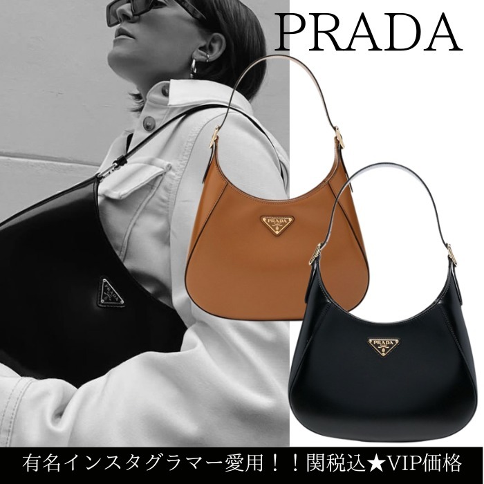 関税込★VIP価格【PRADA】レザーショルダーホーボーバッグ