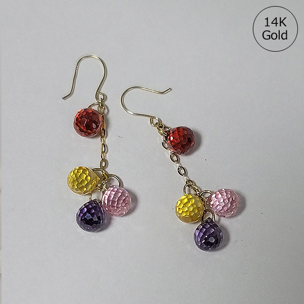 14K（14金）colorful drop stone hook earring ピアス(GP7567)
