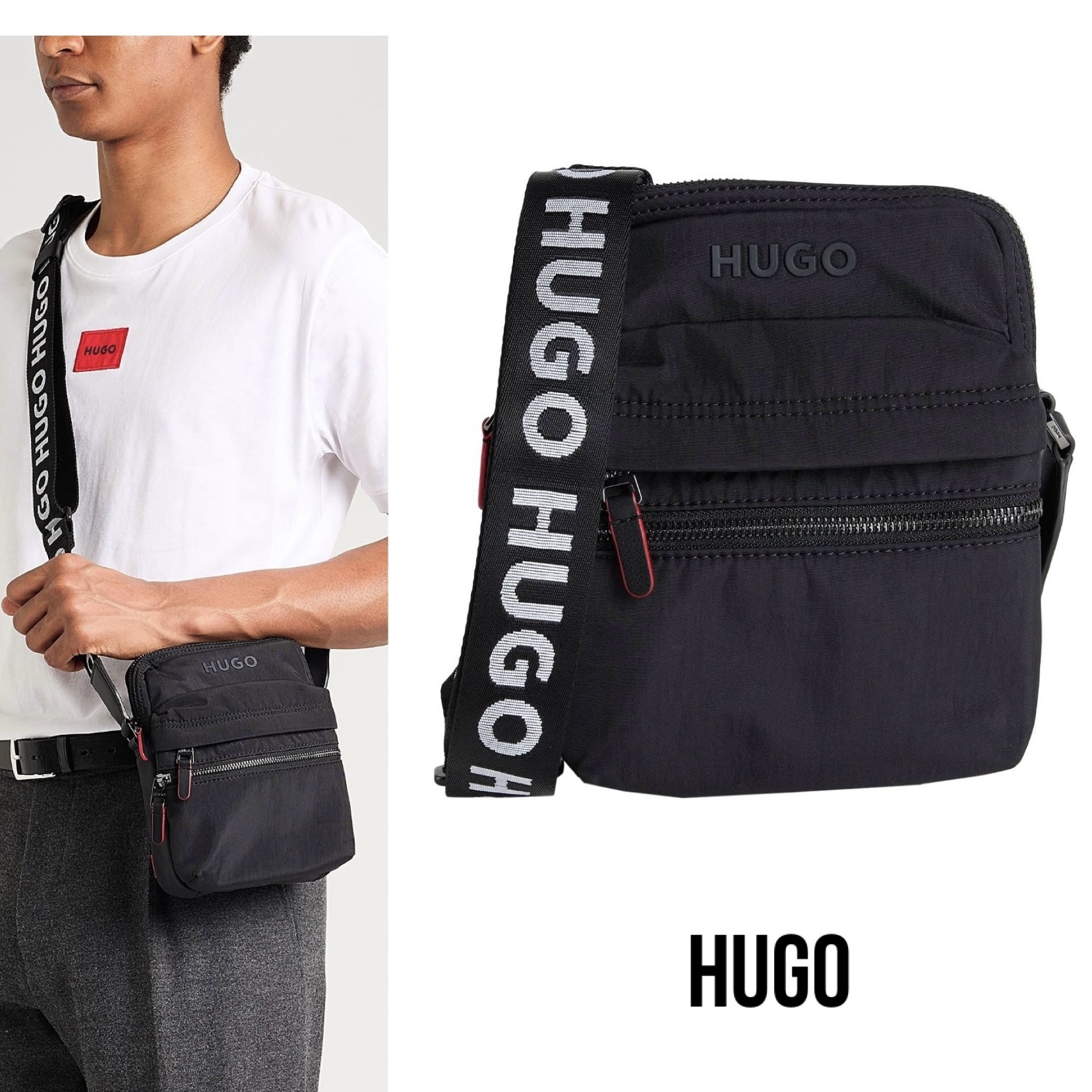 送料関税込み☆HUGO ロゴ ボディバッグ