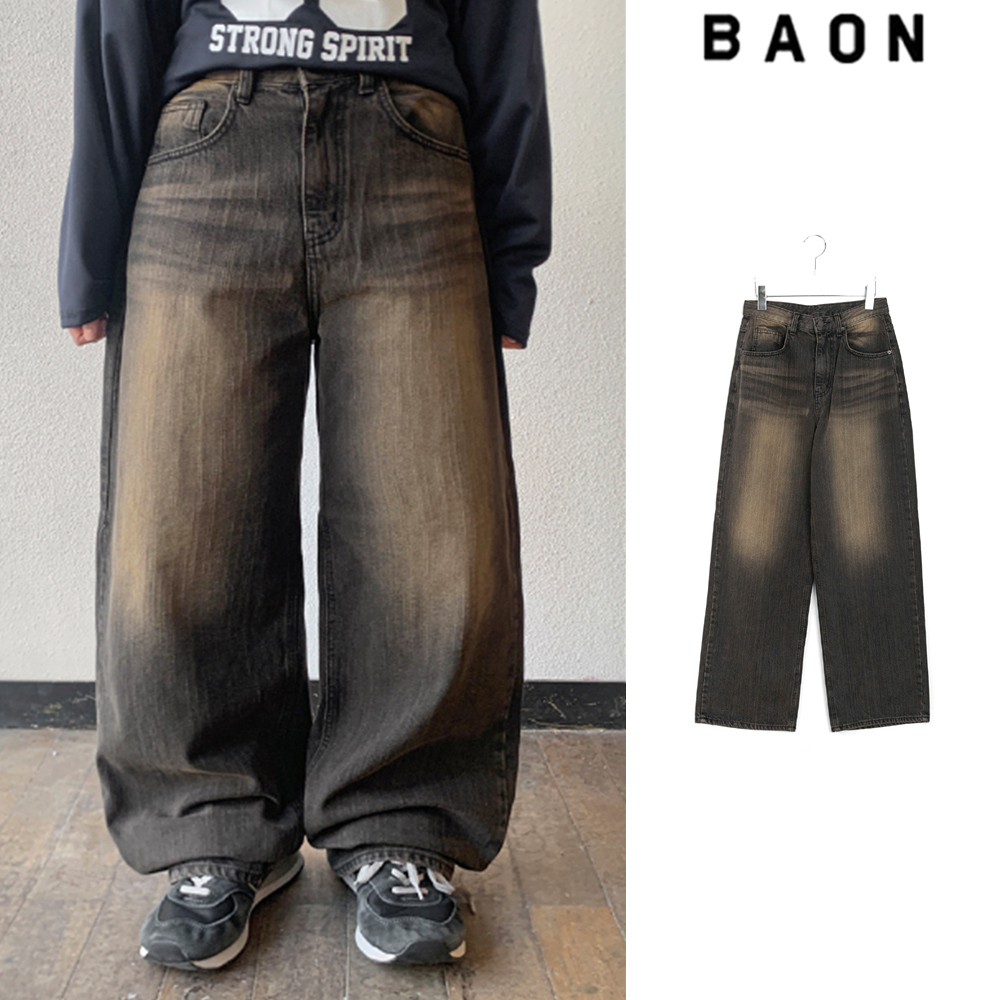 【BAON】Meldit Brown Washing Wide Denim Pants