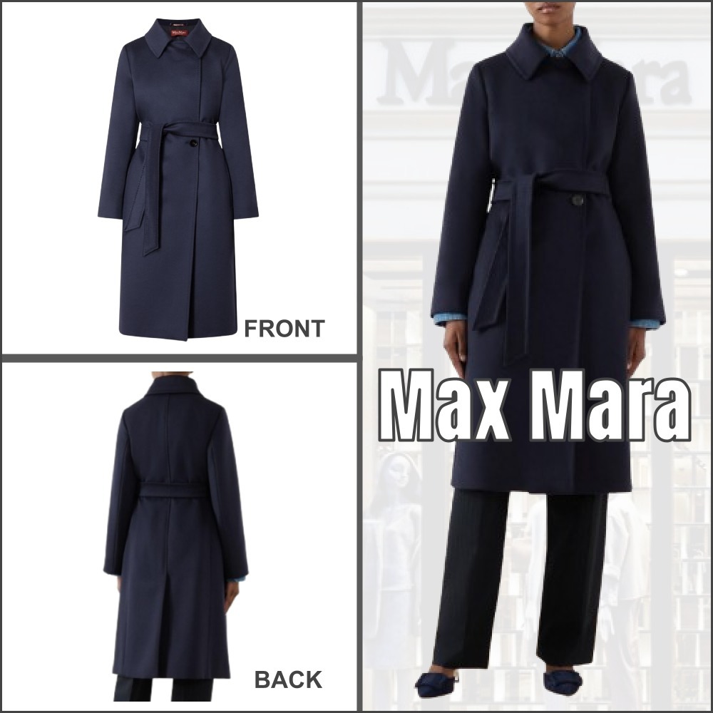 関税送料込【Max Mara Studio】ロングコート ウール ネイビー