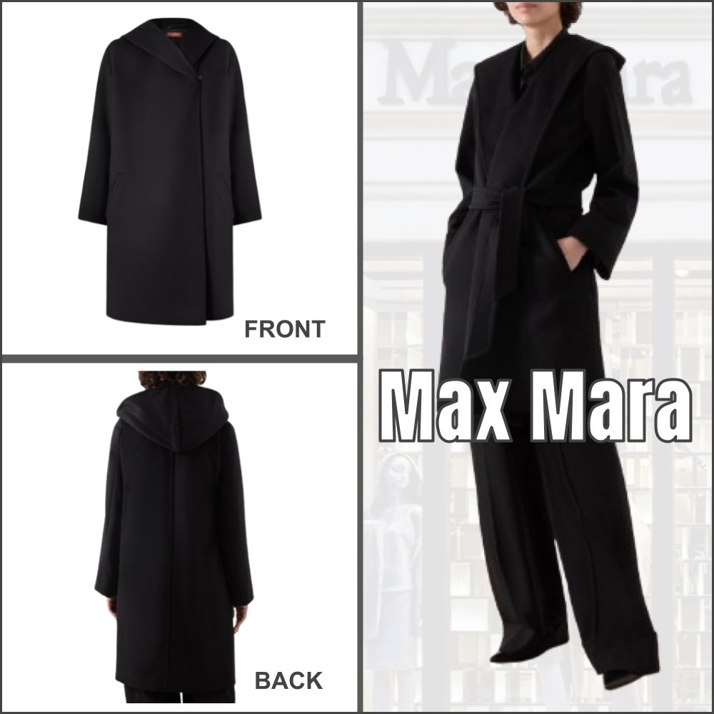 関税送料込【Max Mara Studio】ロングコート フード ブラック