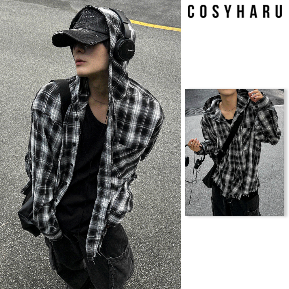 【COSYHARU】Vely Check Hood Shirt