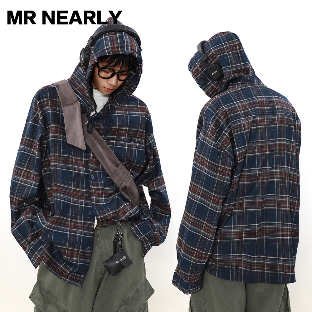 MRNEARLY シャツ 長袖 チェック柄 オーバーサイズ ユニセックス
