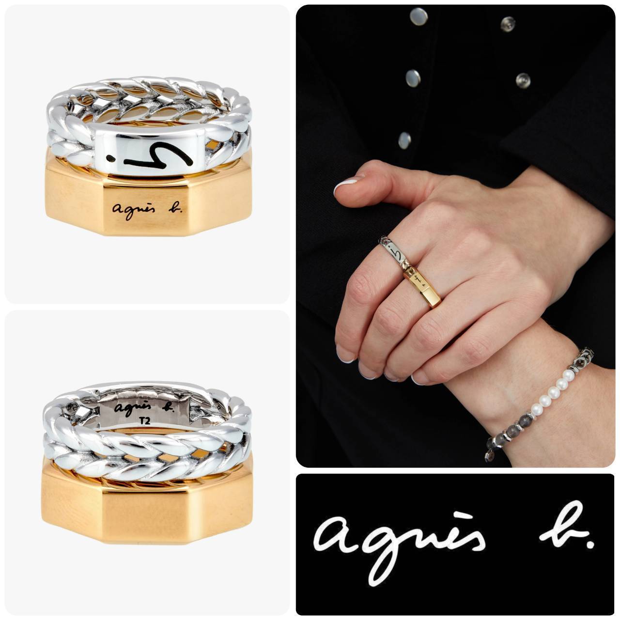 ■agnes b.■レディース ハーフチェーンステンレスリング/送料込
