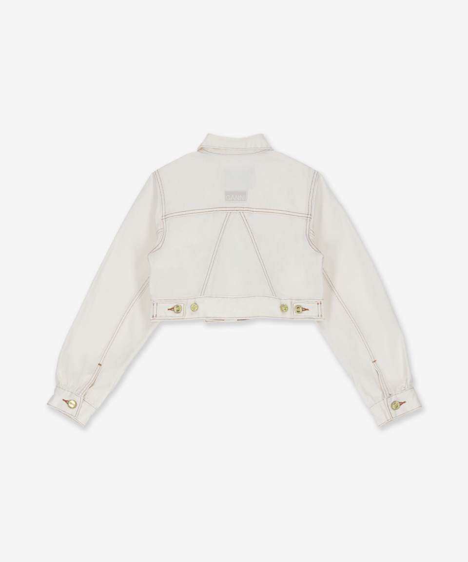 《GANNI》 J1171 151 クロップ デニム トラッカー ジャケット