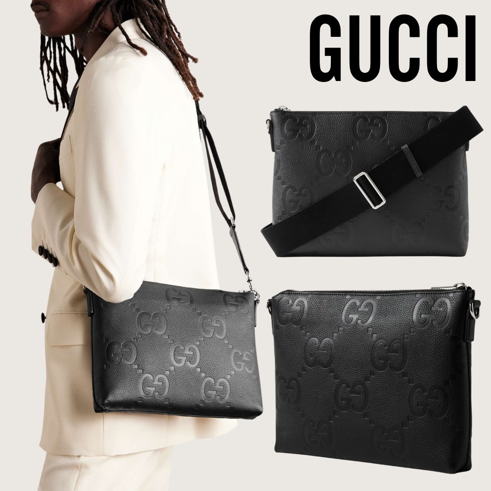 【GUCCI】グレインレザー メッセンジャーバッグ モノグラム入り