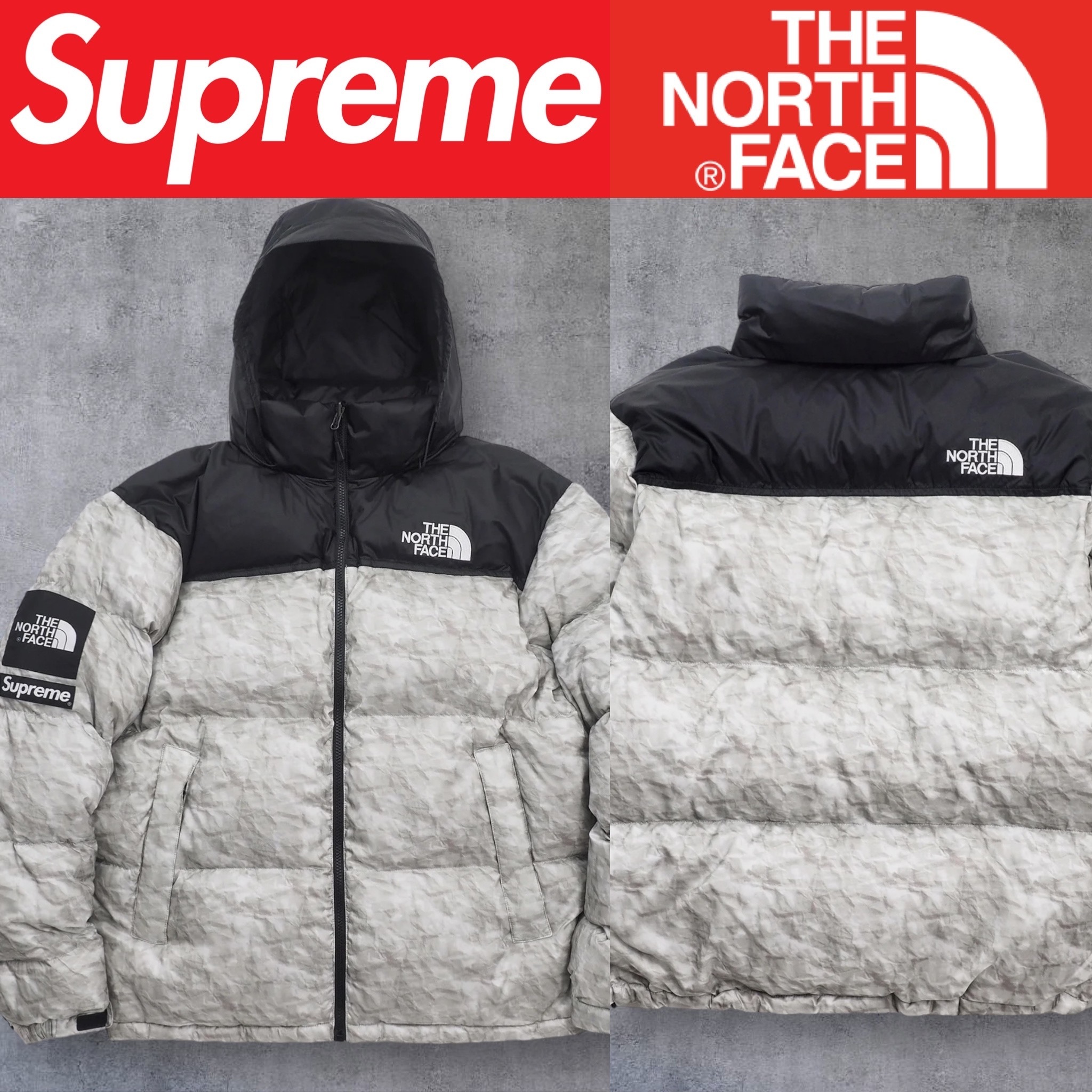 ダウンジャケット Supreme The North Face Paper Print Nuptse Jacket