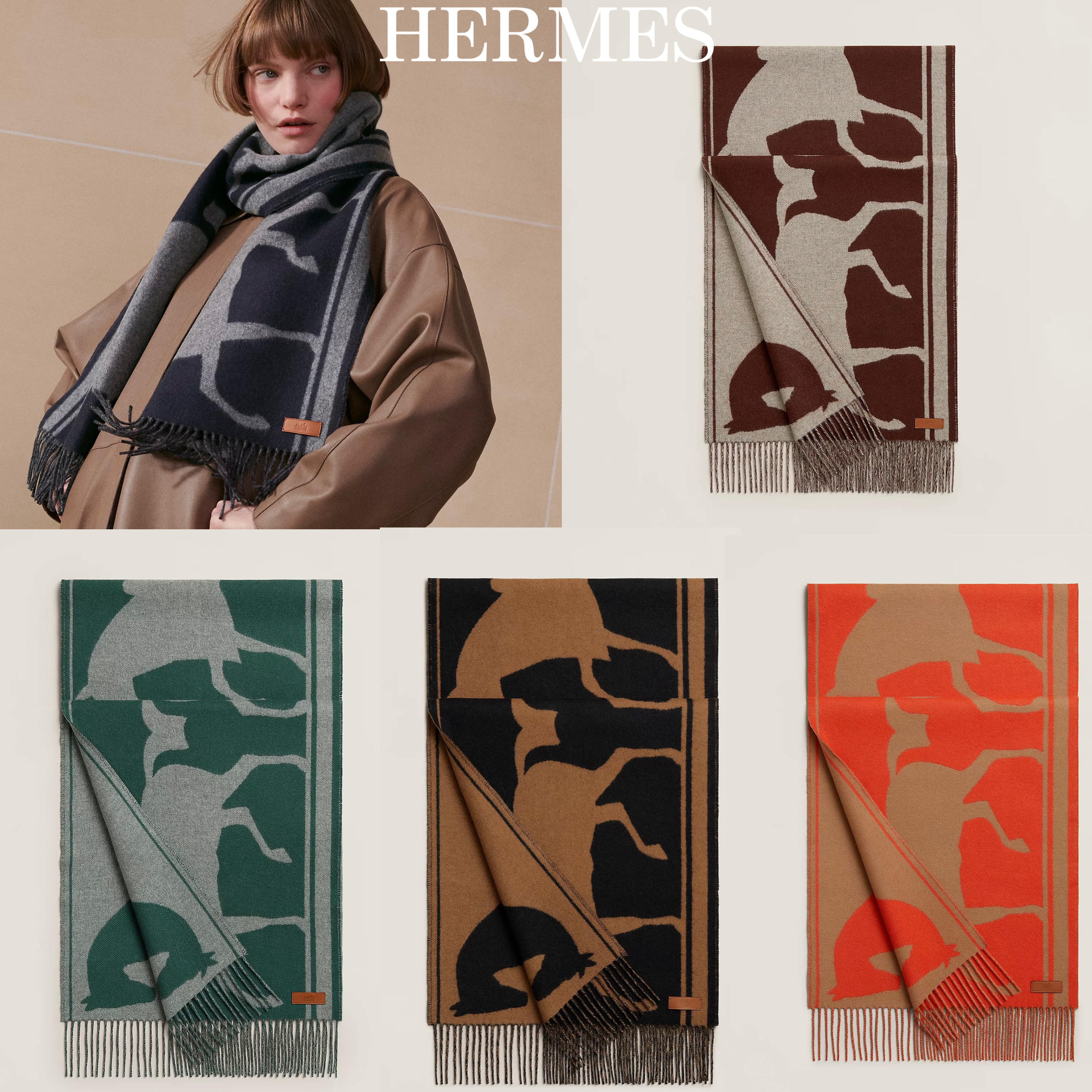 *HERMES＊Casaque Tete a Queue ホース 馬 スカーフ マフラー