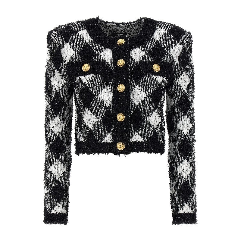 ジャケット BALMAIN FW24 Vichy tweed short jacket (DF0SK248KH66 EAB)
