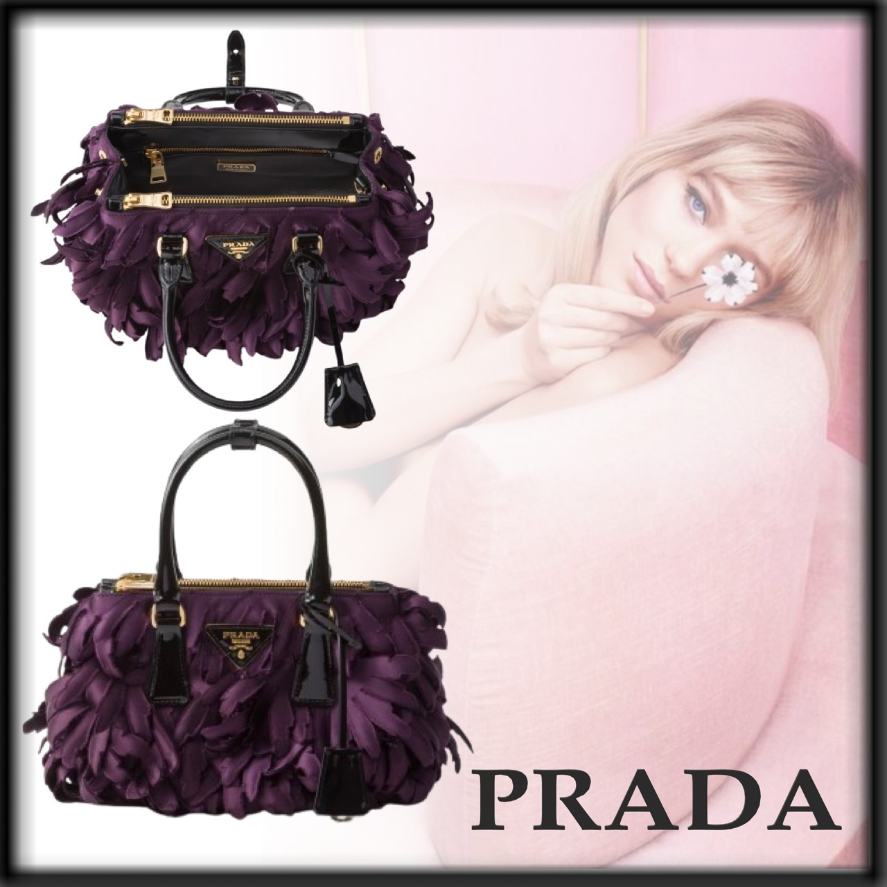 PRADA ランウェイ Galleria サテン&パテントレザー ミニバッグ