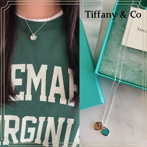 【 Tiffany & Co】ブルー ダブルハート タグ ペンダント