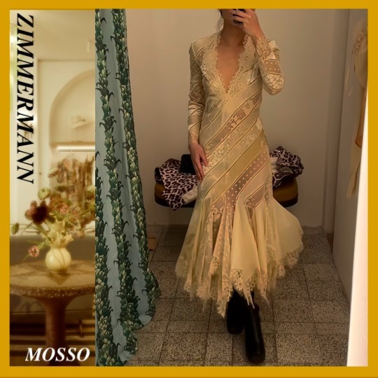 【Zimmermann】EDEN V NECK SPLICED GOWN Vネック レース マキシ