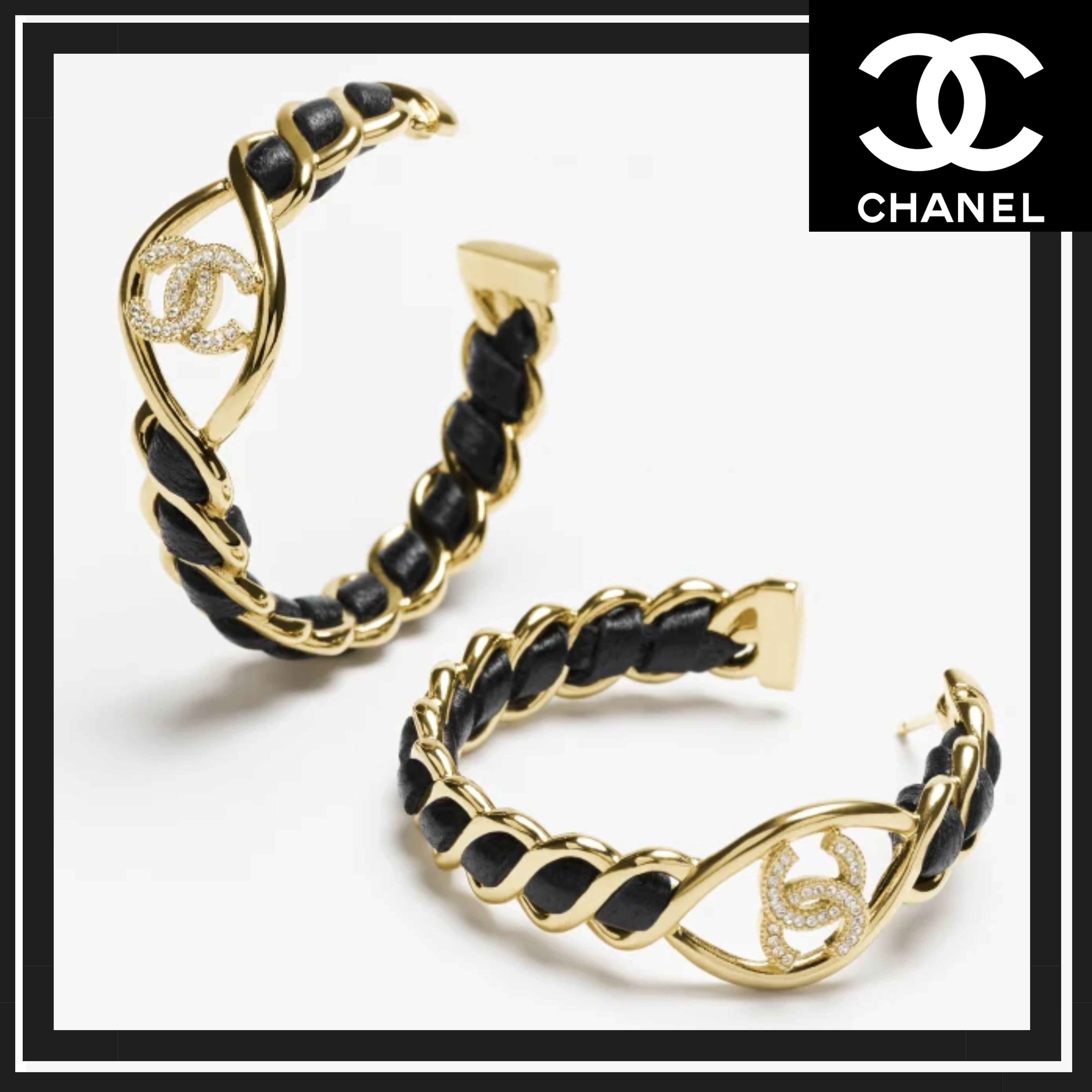 【CHANEL】フープ ピアス メタルラムスキン & ストラス