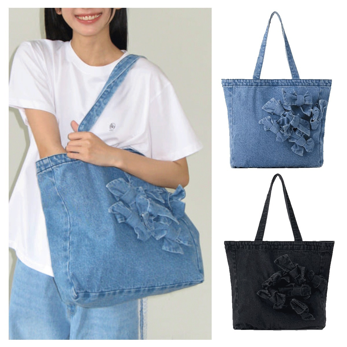 トートバッグ RONRON RIBBON POINTED DENIM TOTE BAG 4BFK1018