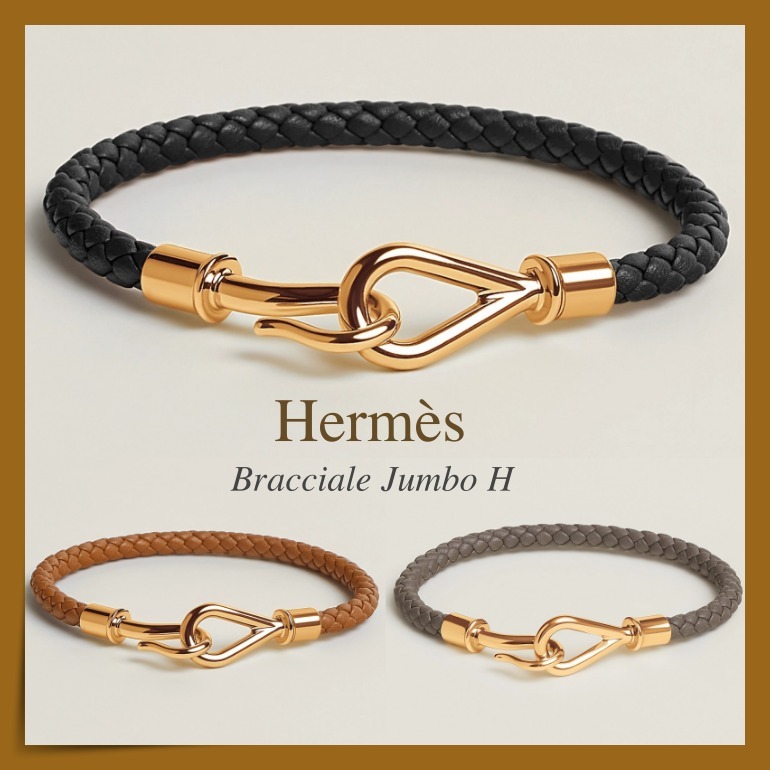 【HERMES】3色 gold/黒 茶色 グレー☆人気 Jumbo H ブレスレット