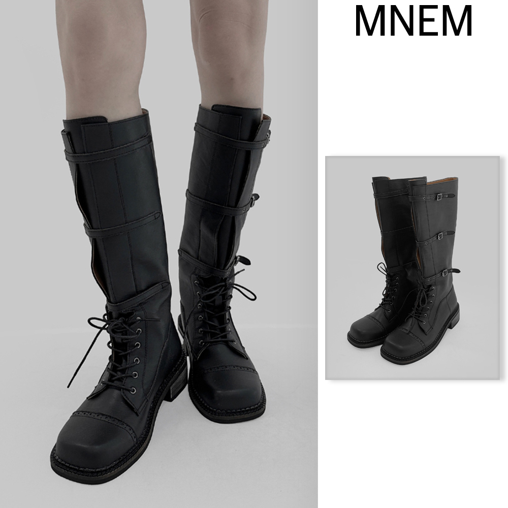 【mnem】1130 Strap Walker Long Boots (4 cm)