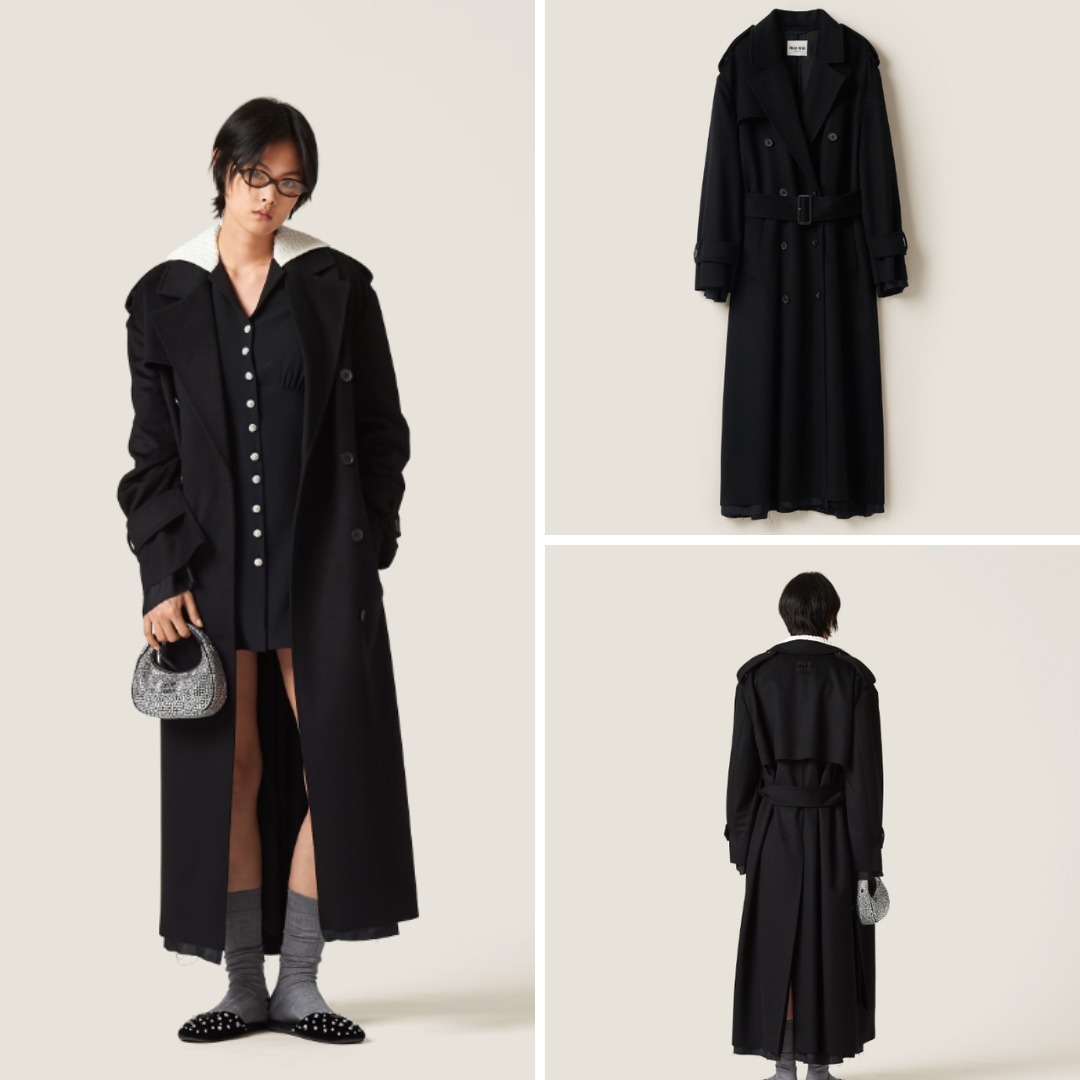 《送料無料》 MIU MIU Double-breasted velour overcoat