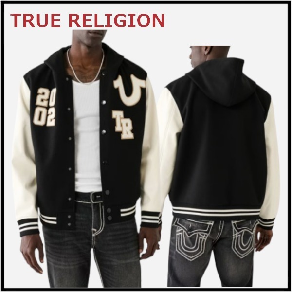 TRUE RELIGION RICKY フード付 バーシティ ブルゾン スタジャン