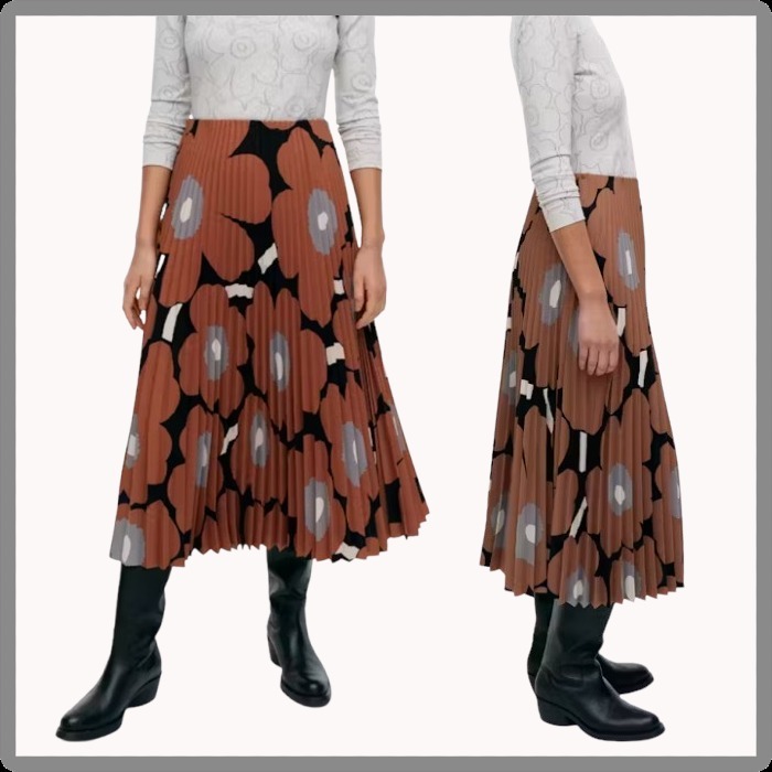 24AW■marimekko■Myy Unikko プリーツスカート ブラウン